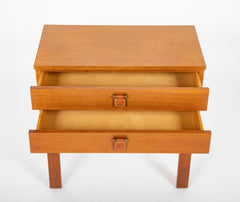 Mid-Century Mahogany Two Drawer Side Table with Leather Pulls