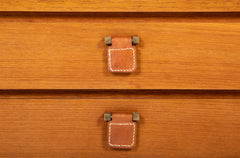 Mid-Century Mahogany Two Drawer Side Table with Leather Pulls