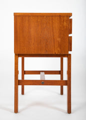 Mid-Century Mahogany Two Drawer Side Table with Leather Pulls