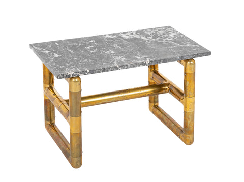 Vintage Brass Coffee Table with Stone Top