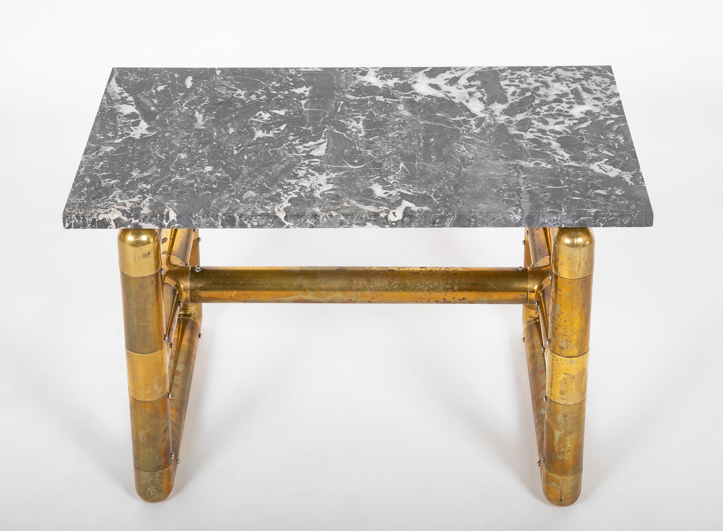 Vintage Brass Coffee Table with Stone Top