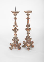 Pair of Hand Carved Altar Sticks in Silver Gilt Finish