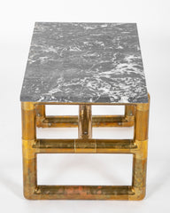Vintage Brass Coffee Table with Stone Top