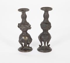Pair of Bronze Chinese Candlesticks