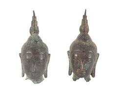 Pair of Early 19th Century Bronze Buddha Heads