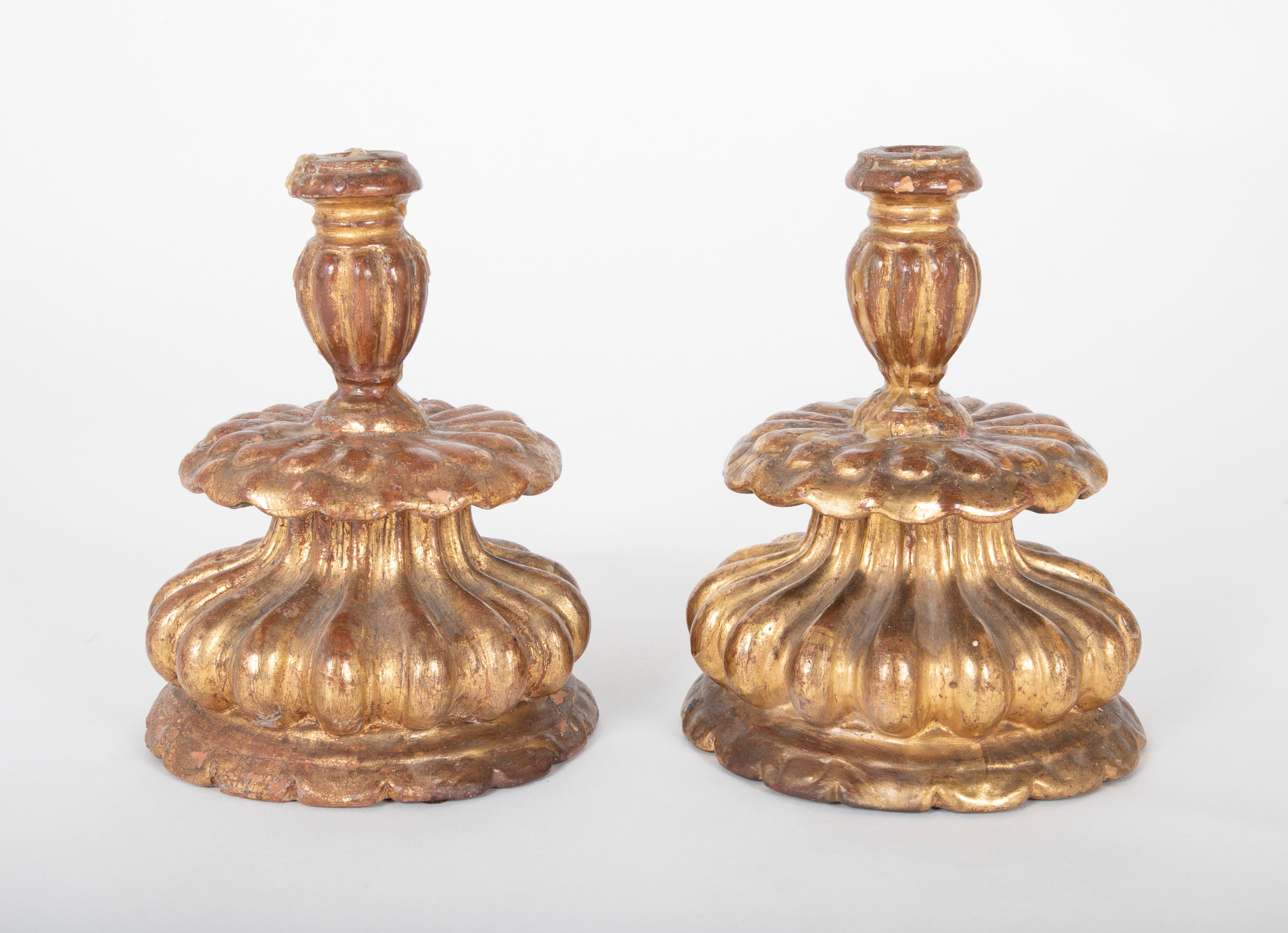 Pair of Late 19th Century Italian Gilded Terracotta Candlesticks