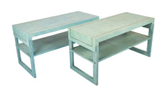 Pair of Turquoise Parchment Two Tier Side Tables by William Haines