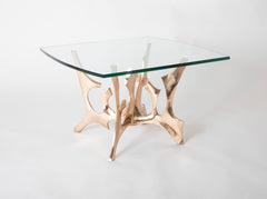 Fred Brouard Square Glass Topped Brass & Bronze Sculptural Low Table