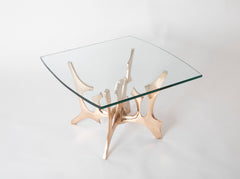 Fred Brouard Square Glass Topped Brass & Bronze Sculptural Low Table