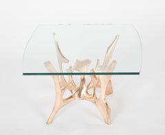 Fred Brouard Square Glass Topped Brass & Bronze Sculptural Low Table
