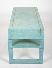 Pair of Turquoise Parchment Two Tier Side Tables by William Haines