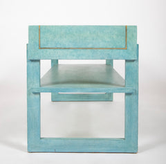 Pair of Turquoise Parchment Two Tier Side Tables by William Haines