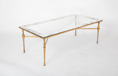Felix Agostini Glass Top Low Table with Gilt Bronze Frame