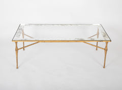 Felix Agostini Glass Top Low Table with Gilt Bronze Frame