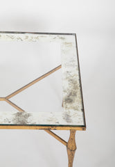 Felix Agostini Glass Top Low Table with Gilt Bronze Frame