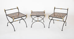 Three Piece Iron and Brass Coffee Table with Versace Insets