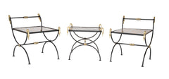 Three Piece Iron and Brass Coffee Table with Versace Insets