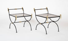 Three Piece Iron and Brass Coffee Table with Versace Insets