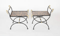 Three Piece Iron and Brass Coffee Table with Versace Insets