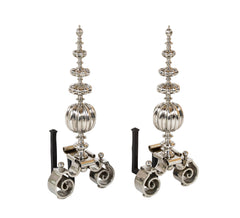 Great Pair of Dutch Baroque Style Polished Nickel Andirons