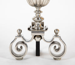 Great Pair of Dutch Baroque Style Polished Nickel Andirons