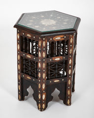 Moroccan Hexagonal Side Table with Bone Inlay & Brass Nail Heads