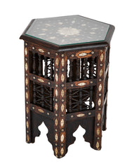Moroccan Hexagonal Side Table with Bone Inlay & Brass Nail Heads