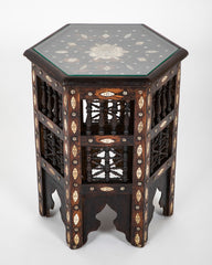 Moroccan Hexagonal Side Table with Bone Inlay & Brass Nail Heads