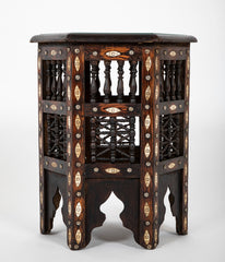 Moroccan Hexagonal Side Table with Bone Inlay & Brass Nail Heads