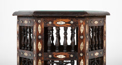 Moroccan Hexagonal Side Table with Bone Inlay & Brass Nail Heads