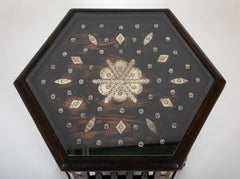 Moroccan Hexagonal Side Table with Bone Inlay & Brass Nail Heads