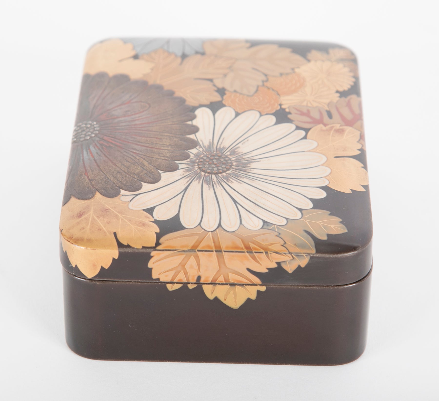 Japanese Black Lacquer Box with Silver Inlay