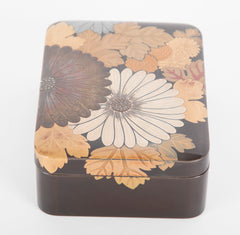 Japanese Black Lacquer Box with Silver Inlay