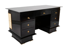 French Mid 20th Century Black Lacquer and Parchment Desk