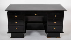 French Mid 20th Century Black Lacquer and Parchment Desk