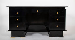 French Mid 20th Century Black Lacquer and Parchment Desk