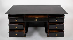 French Mid 20th Century Black Lacquer and Parchment Desk