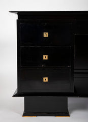 French Mid 20th Century Black Lacquer and Parchment Desk