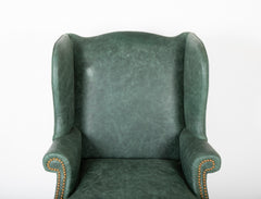 English Queen Ann Period Leather Upholstered Wing Chair