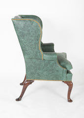 English Queen Ann Period Leather Upholstered Wing Chair