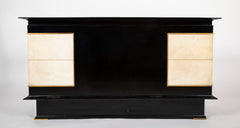 French Mid 20th Century Black Lacquer and Parchment Desk