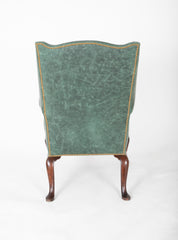 English Queen Ann Period Leather Upholstered Wing Chair