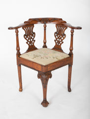 English George II Chippendale Mahogany Ball & Claw Corner Chair