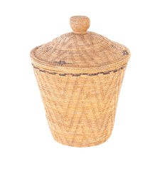 Kuba Lidded Woven Basket with Abstract Stitch Design