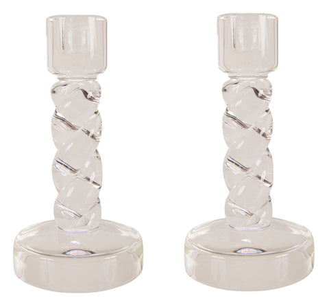 Pair of Steuben Crystal Twist Candlesticks