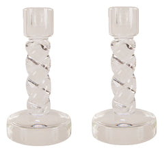 Pair of Steuben Crystal Twist Candlesticks
