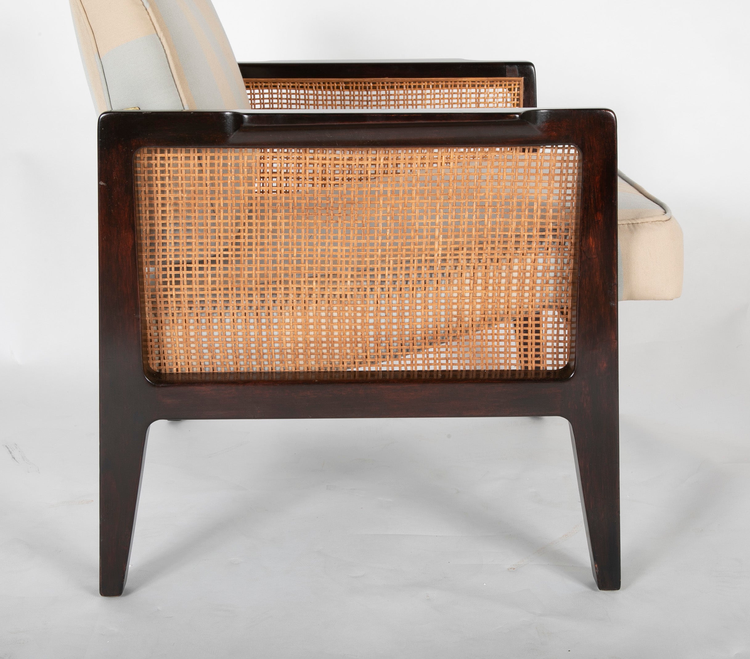 Caned and Ebonized Arm Chair Designed by Edward Wormley