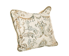 A Fortuny Pillow in Grays, Beige & Green with Lions & Monkeys