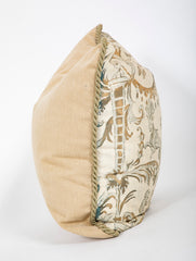 A Fortuny Pillow in Grays, Beige & Green with Lions & Monkeys