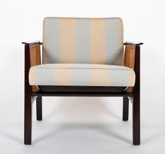 Caned and Ebonized Arm Chair Designed by Edward Wormley